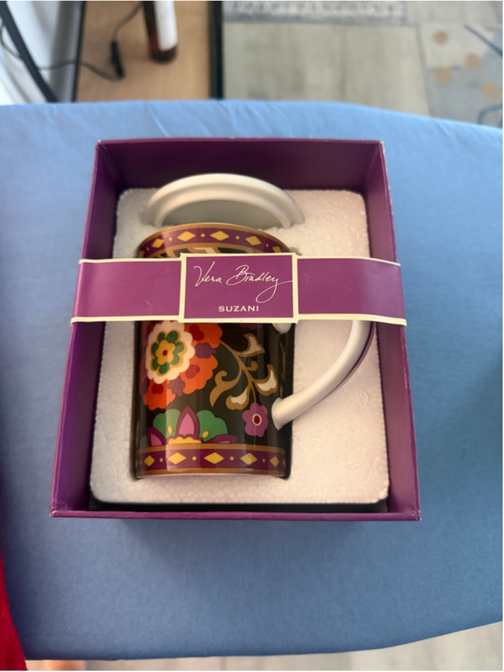 Vera Bradley Suzani Floral Ceramic Mug with Lid, One Size, Black Multicolor